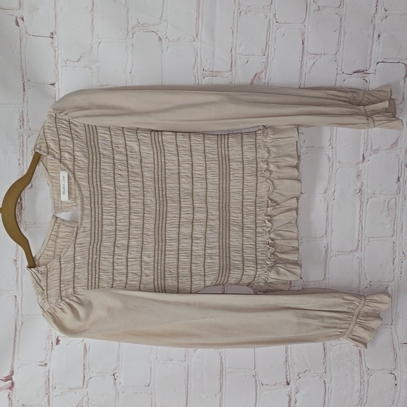 Mustard Seed Tops - Mustard Seed Cream Long Sleeve Ruffle Bottom Blouse Womens Size L
